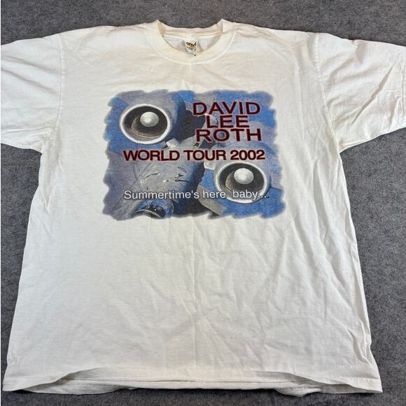 Vintage David Lee Roth World Tour 2002 Shirt XL Beige Graphic Rock Music Tee USA - Picture 1 of 9